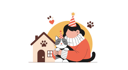 Fototapeta premium Celebrating Feline Friend Birthday Vector Illustration Minimalist Style Concept