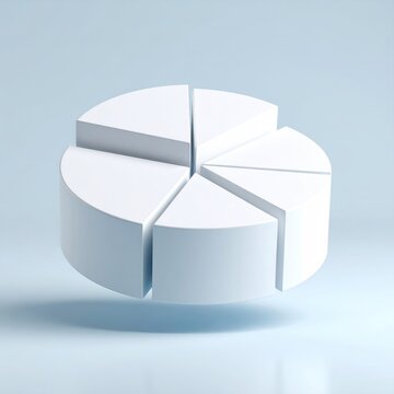 White 3D Pie Chart With Separated Segments Floating On A Soft Blue Background