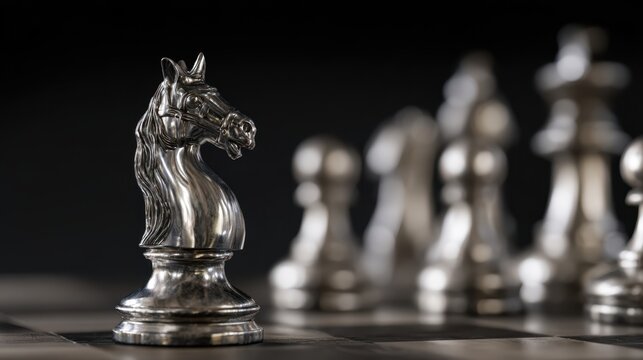 The Elegant Silver Knight Chess Piece Against a Dark Background