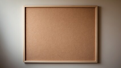 Empty corkboard or notice board with wooden frame mounted on wall.