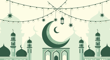 Obraz premium Elegant Islamic New Year Backdrop With Mosque Crescent And Glowing Lights