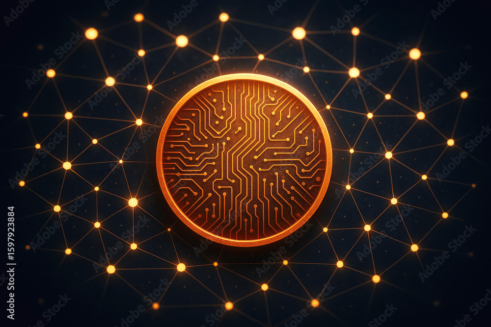 Aufkleber golden circuit coin network abstract background