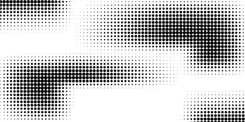 Grunge dotted halftone gradient background. Faded grit noise texture. White and black wallpaper. Retro pixelated backdrop. Anime or manga style comic overlay. Vector graphic design textured template.