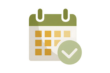 Olive Green and Yellow Calendar Icon with Check Mark