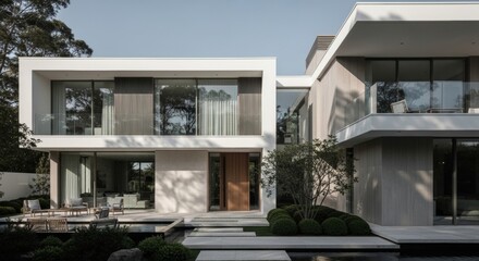 Contemporary Residential Architecture with Clean Lines and Neutral Tones in Daylight
