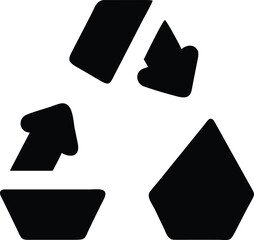 A black silhouette of the recycling symbol, on a white background