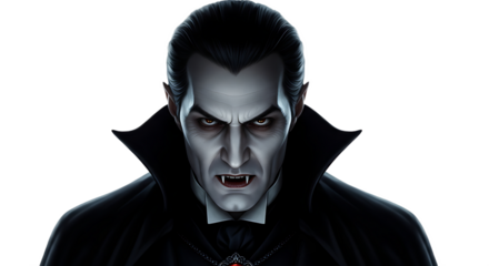 A realistic Dracula trying to scare people