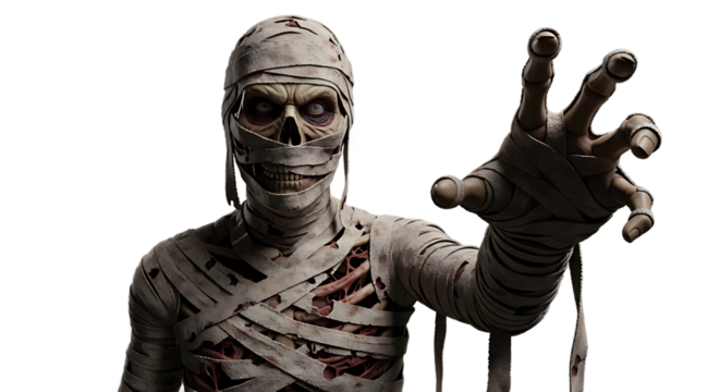 A realistic mummy trying to scare.