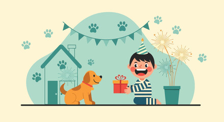 Celebrating Special Moments A Boy And His Dog Share Birthday Joy Together