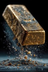 A golden bar dropping onto a field of glittering golden particles