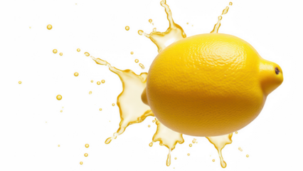 Fresh lemon with splash of juice, vibrant yellow color, and dynamic motion creates energetic and refreshing visual