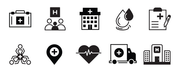 Healthcare set of web icons in line style. Medicine and Health Care linear icon collection. Containing emergency, doctor, treatment, medical, report, diagnosis, health, prevention. Editable stroke
