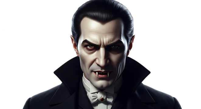 A realistic Dracula trying to scare people