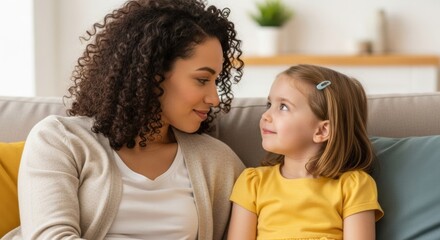 A mother and daughter are looking at each other