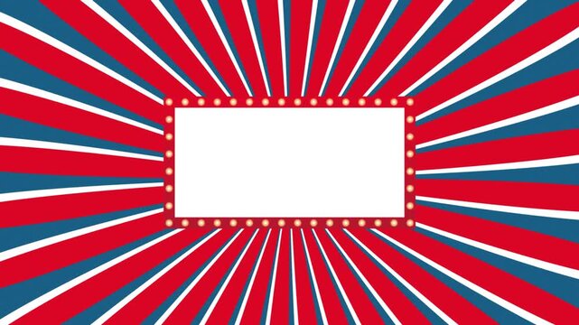 Background lightbox blank marquee on red white and blue stripes awaits your message.