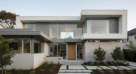 Contemporary Residential Architecture with Clean Lines and Neutral Tones in Daylight