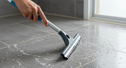 Close up of hands cleaning bathroom floor
