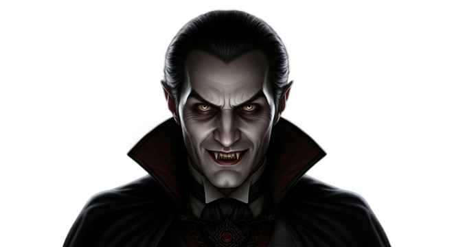 A realistic Dracula trying to scare people