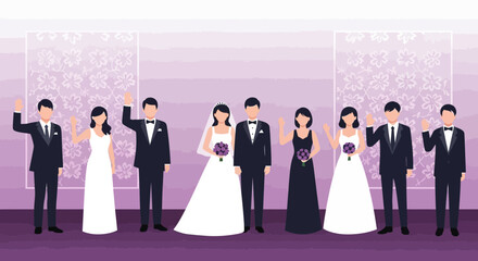 Elegant Wedding Party Celebratory Gathering With Bride Groom And Wedding Guests