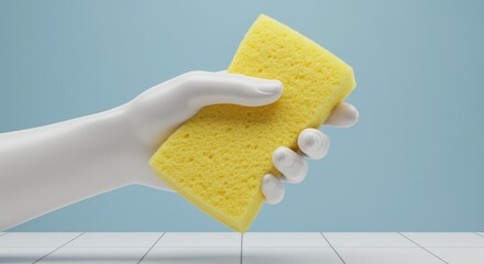 Mannequin hand holding a cleaning sponge