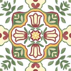 Watercolor decorative ornament on isolated background. Symmetric seamless batik floral mandala tribal ethnic pattern for fabric textile card wrapping wallpaper