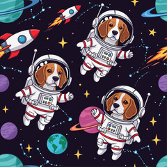 Adorable Beagle Astronauts in Space: Seamless Pattern for Kids' Apparel, Textiles, and Websites
