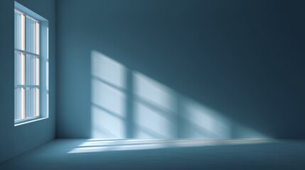 Fototapeta premium Minimalistic simple abstract background for product presentation. Shadow and light from windows on wall.