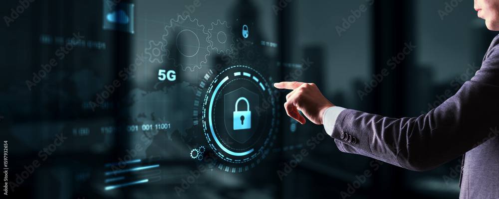Poster protection of network data and mobile networks. technology concept