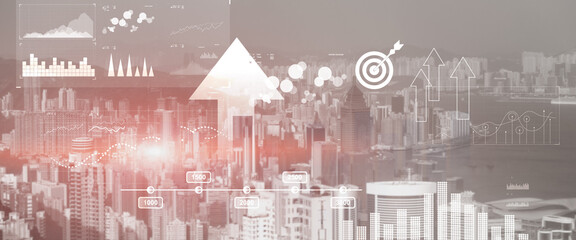 Modern abstract Blurred modern economic growth. Arrows up on city background