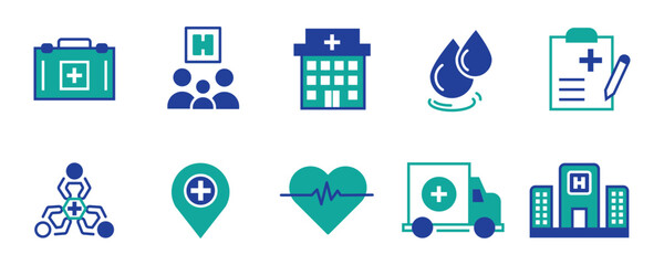 Healthcare set of web icons in line style. Medicine and Health Care linear icon collection. Containing emergency, doctor, treatment, medical, report, diagnosis, health, prevention. Editable stroke