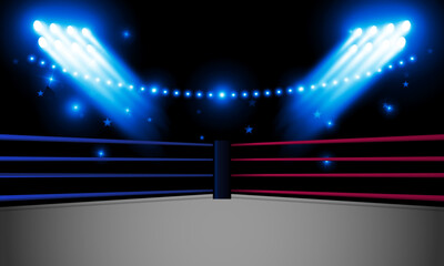 Boxing ring arena and spotlight floodlights vector design.