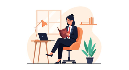 Businesswoman Reading Book In Office During Break From Work Concept
