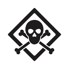 Black skull and crossbones warning sign inside a black diamond shape vector illustration