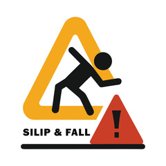 Slip and Fall Hazard Warning Sign Vector Illustration with Falling Figure and Exclamation Point