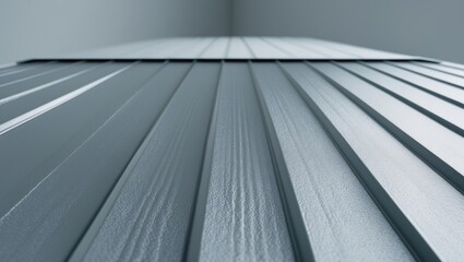 Obraz premium Close-up of a steel roof with metal panels, showing detailed texture and roofing material. Architecture, construction, building materials, metal roofing.