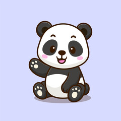 cute cartoon panda sitting with smile face concept icon illustration 