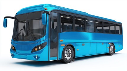 Modern Blue Coach Bus with Tinted Windows and Sleek Design on White Background