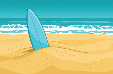 vector, illustration, surfboard with beach sand, background