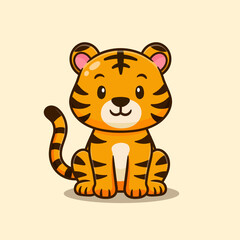 cute tiger cartoon sitting  vector icon illustration animal nature