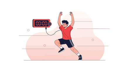 Dynamic Athleticism Time Challenge Person Running With Digital Clock Visualization