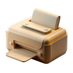 3d render of a beige office printer with paper on a solid black background