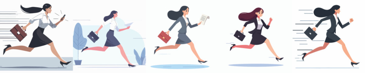 a set of vector characters of secretaries running