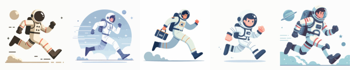 Fototapeta premium a group of astronaut vectors running