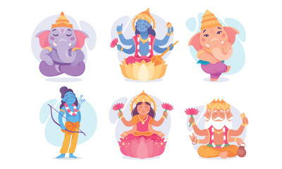 Beautiful and Colorful Depictions of Various Hindu Deities in a Modern Artistic Style