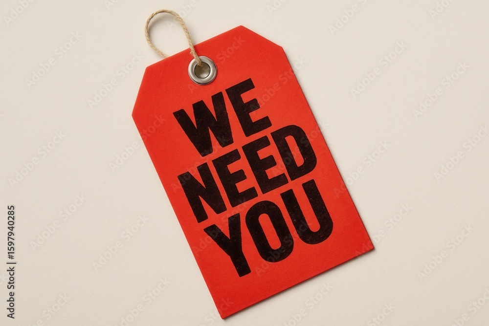 Poster red tag with the bold black text 