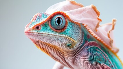 Fototapeta premium Close-up of a colorful iguana with textured skin and vibrant scales. Reptile and nature photography, exotic animal, vivid coloring.