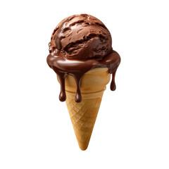 Obraz premium Delicious chocolate ice cream cone with melting chocolate drizzle isolated on transparent background