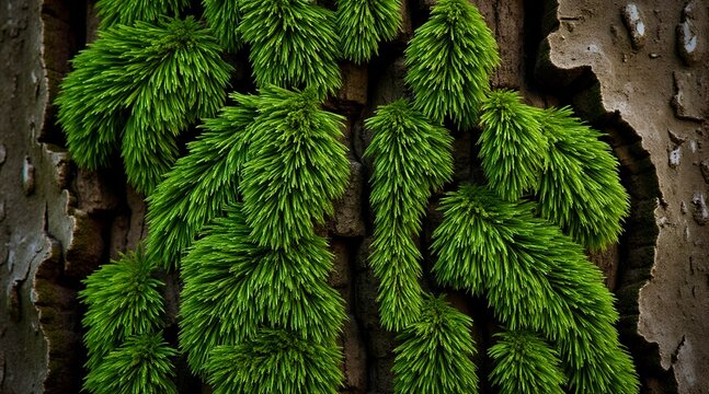 Green moss growing on tree bark - Powered by Adobe