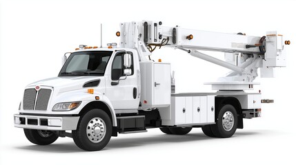 White Utility Truck with Telescopic Boom Lift for Construction and Maintenance Work