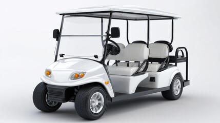 Modern White Golf Cart with Four Seats on Isolated Background